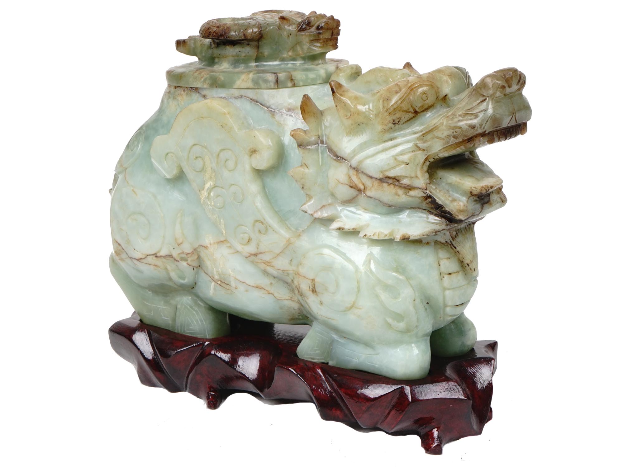 ANTIQUE 19TH C. ASIAN CARVED JADE DRAGON BOX